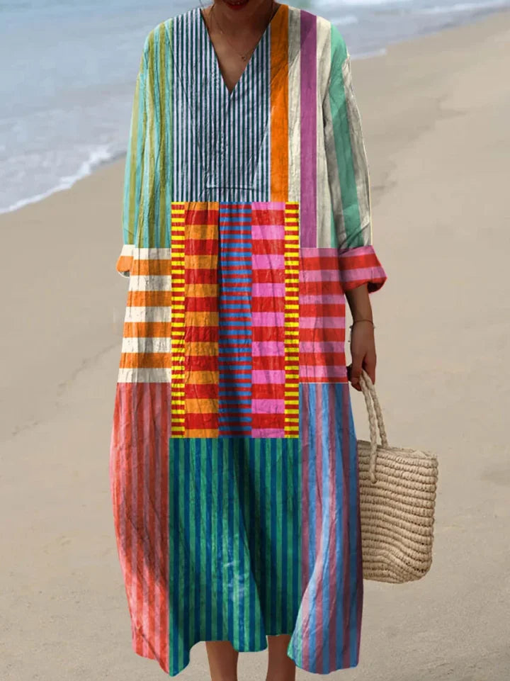 Arabella | Vibrant Patchwork Maxi Dress with Chest Pocket