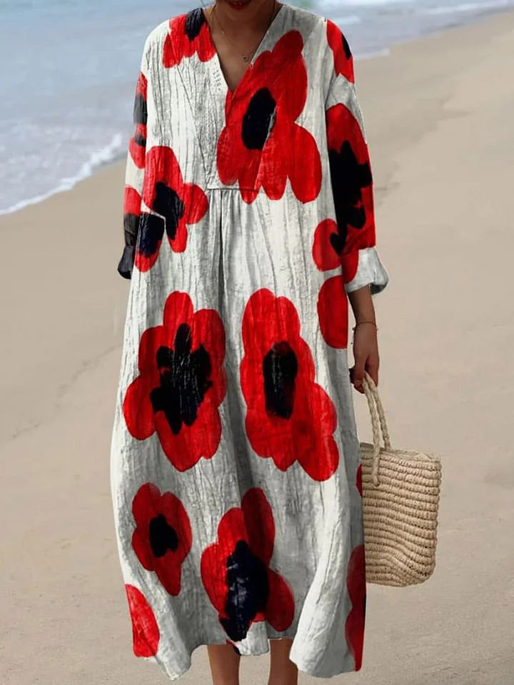 Alba | Long Red Floral Dress