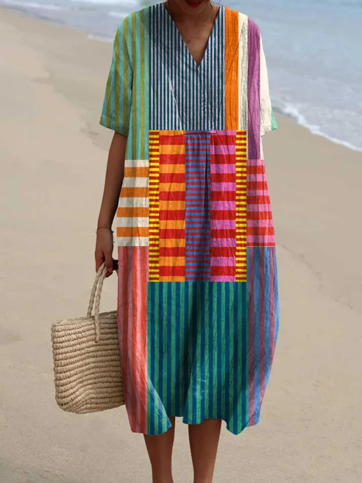 Jessica | Vibrant Patchwork Midi Dress