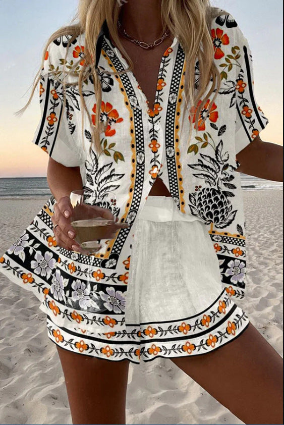 Irella™ | Short linen outfit with floral print