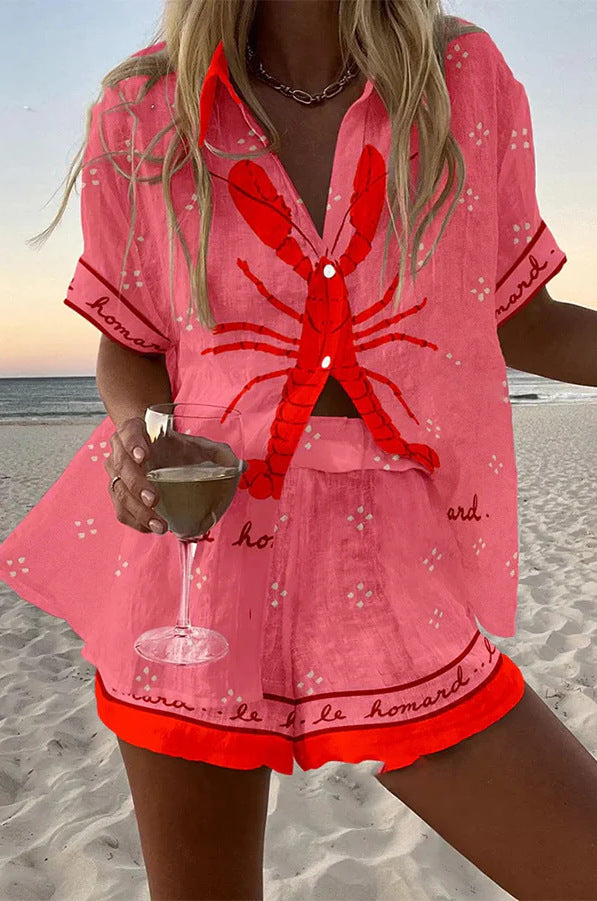 Pallina™ | Short linen outfit in lobster pink