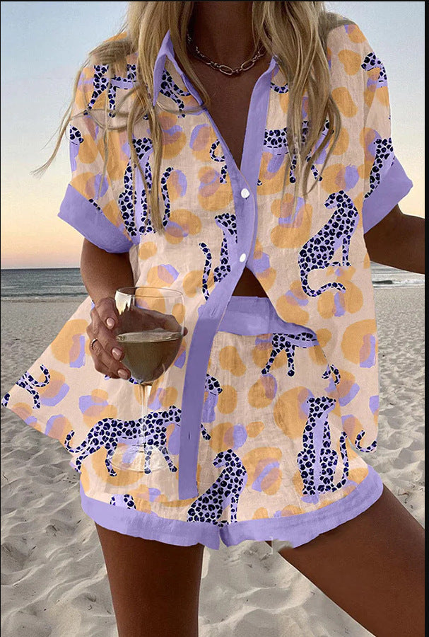 Reolia™ | Short linen outfit with leopard print