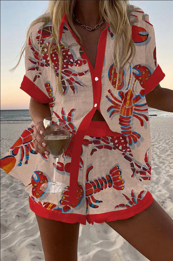 Daphira™ | Short linen outfit with lobster print