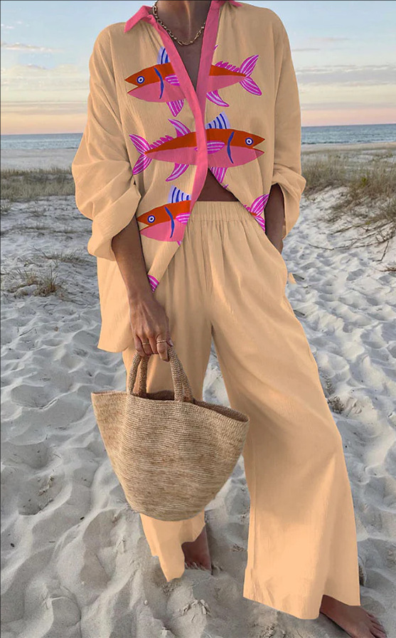 Evalisse™ | Linen set with pink fish print