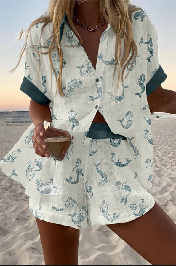 Jalira™ | Short linen outfit with mermaid print