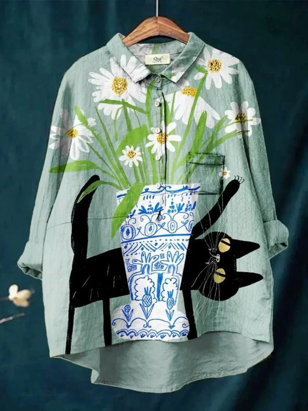 Sofia | Blouse with cat and floral print