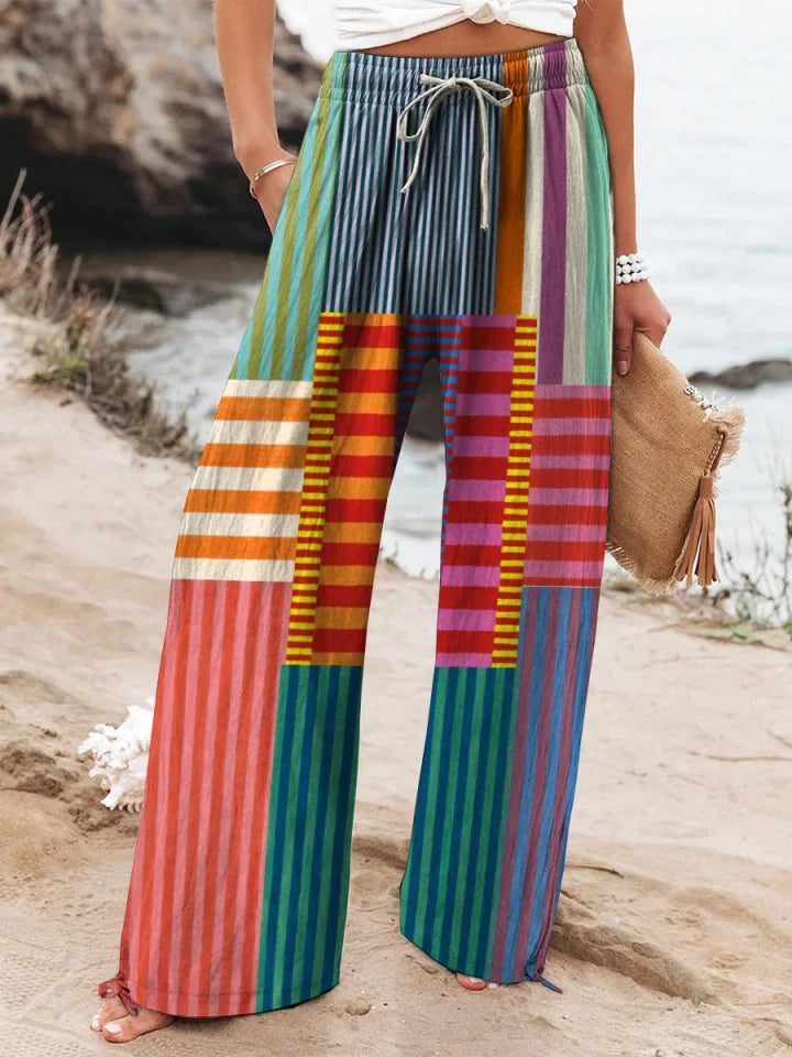 Lola | Vibrant Patchwork Wide-Leg Pants with Drawstring Waist and Side Pockets