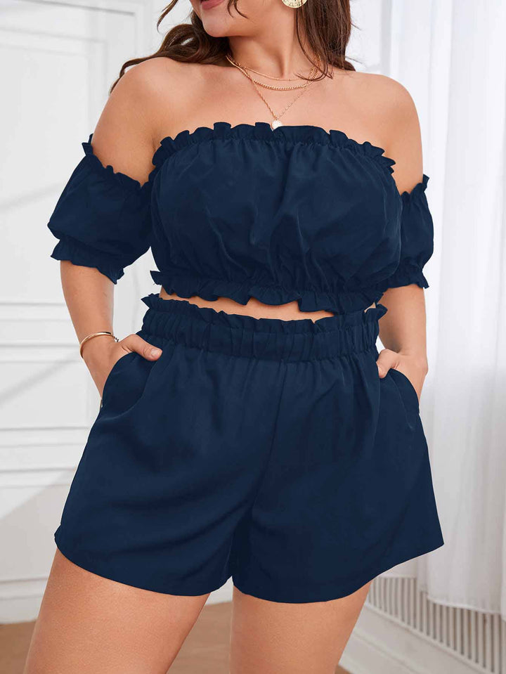 Women’s Ruffle Bardot Blouse & Short Set