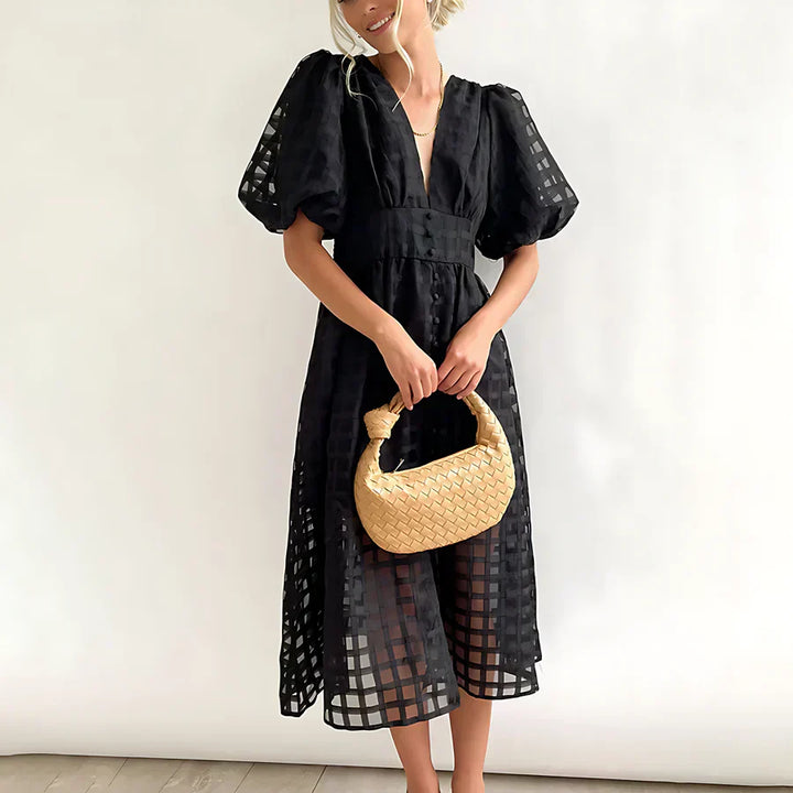 Cindy | Classic midi dress with puff sleeves