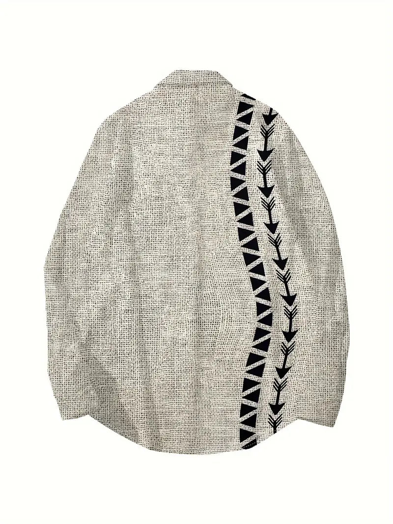 MEN'S | CASUAL MANDARIN COLLAR SHIRT WITH 3D TRIBAL TOTEM PRINT
