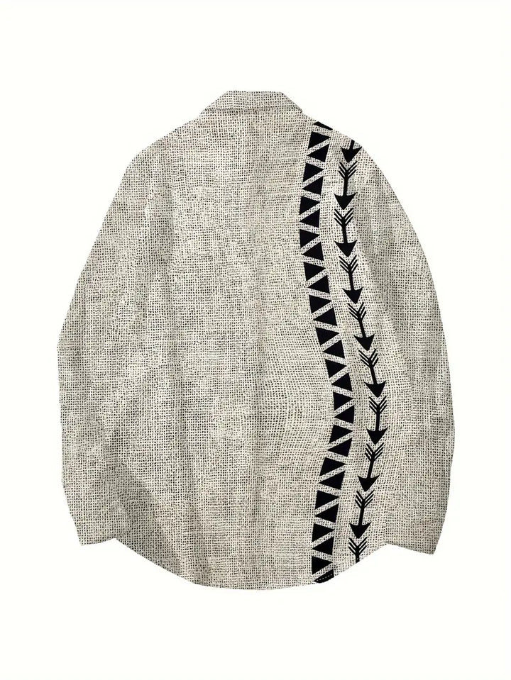 MEN'S | CASUAL MANDARIN COLLAR SHIRT WITH 3D TRIBAL TOTEM PRINT