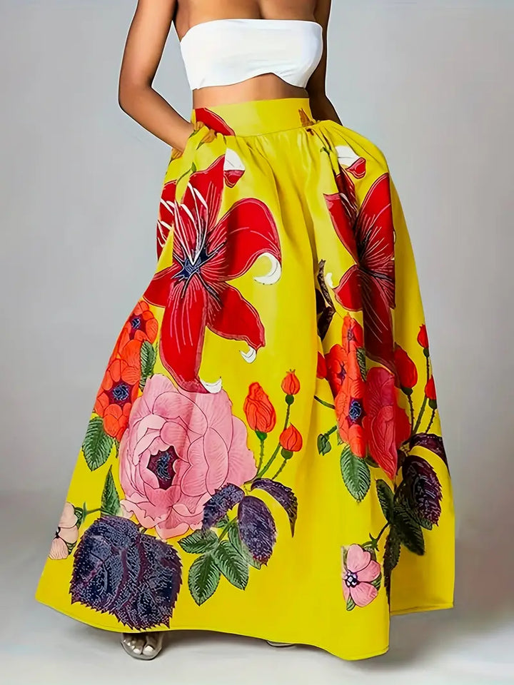 Women’s Floral Print Maxi Skirt with Pockets
