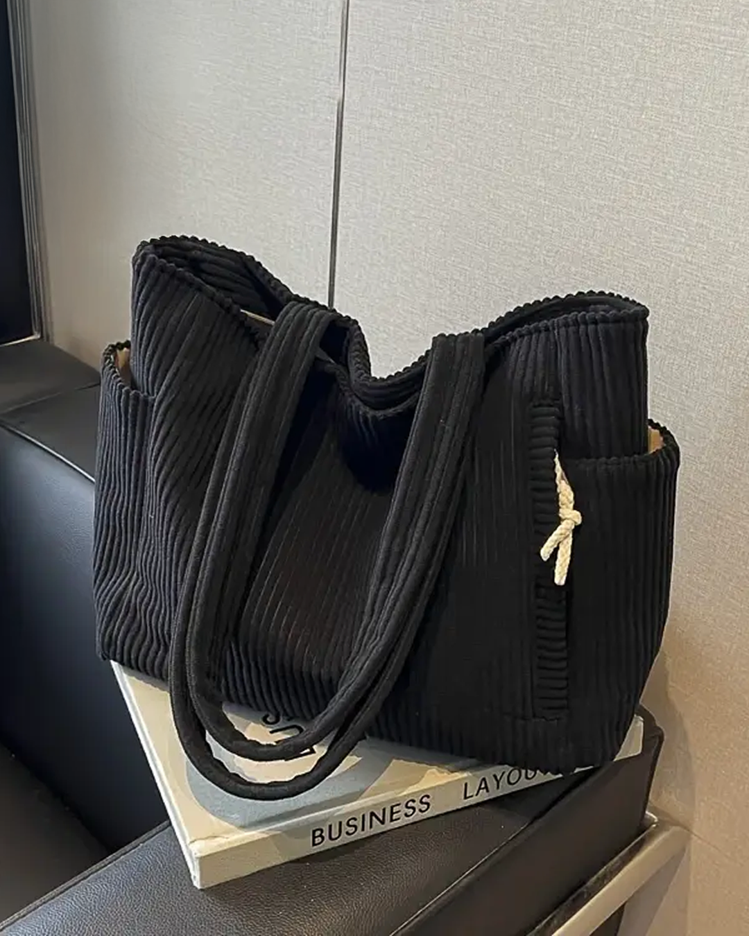 Tilda – Ribbed Tote Bag with Drawstring Detail