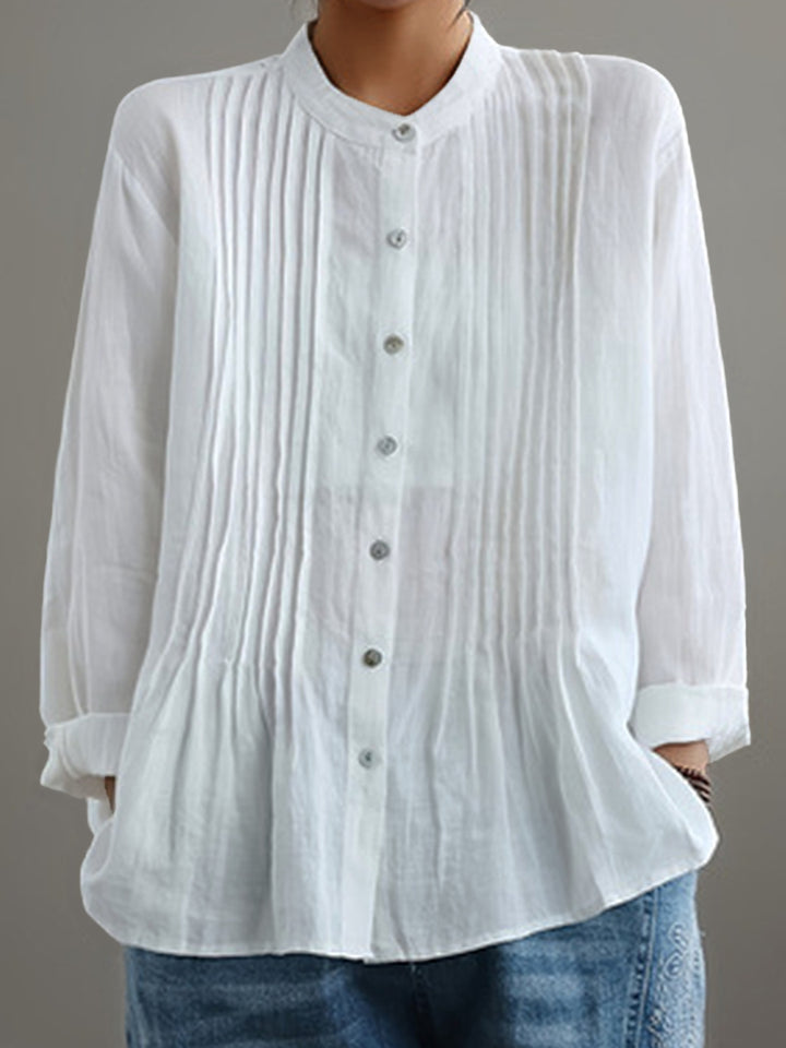 Delilah | Pleated Long-Sleeve Blouse with Mandarin Collar