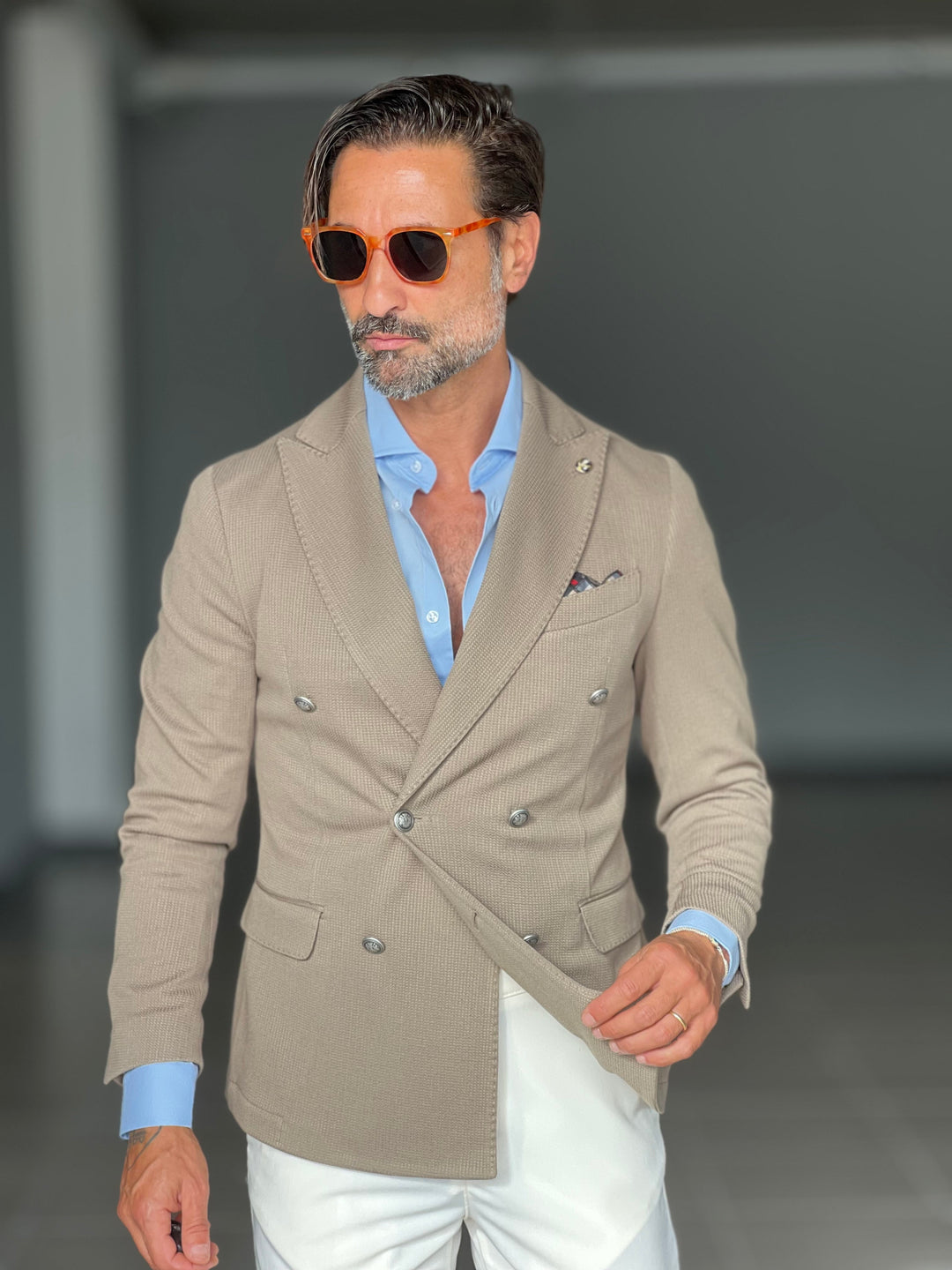 Mud-coloured jacket with honeycomb detailing