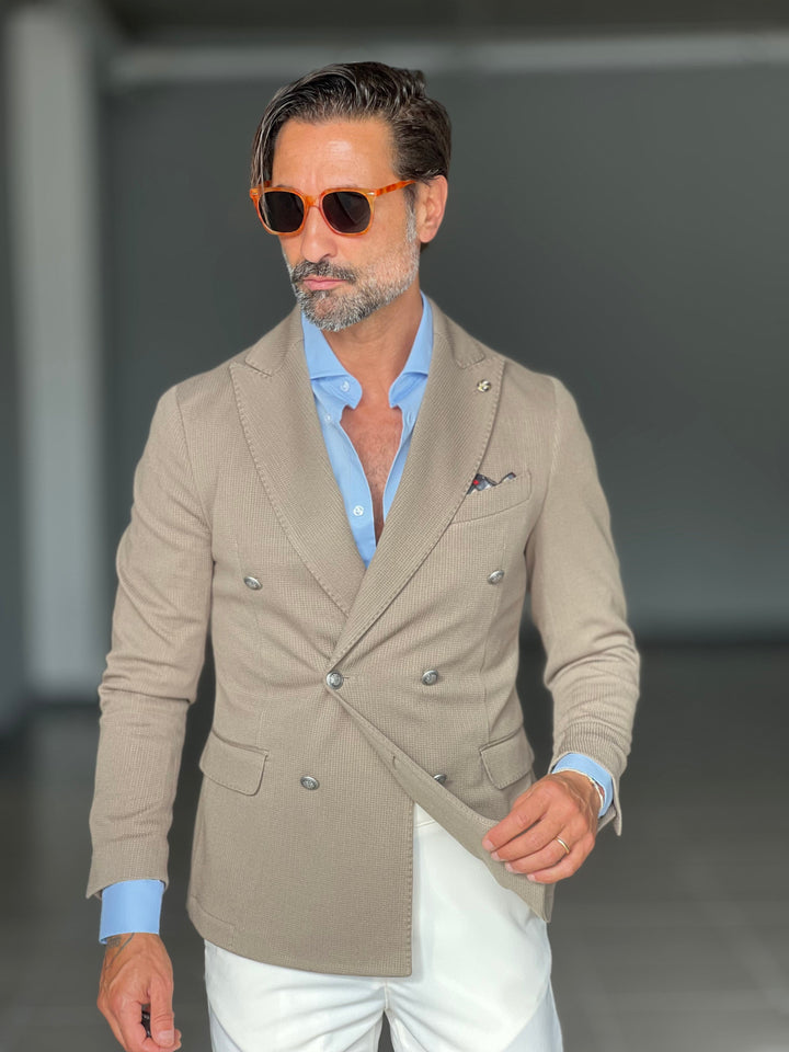 Mud-coloured jacket with honeycomb detailing