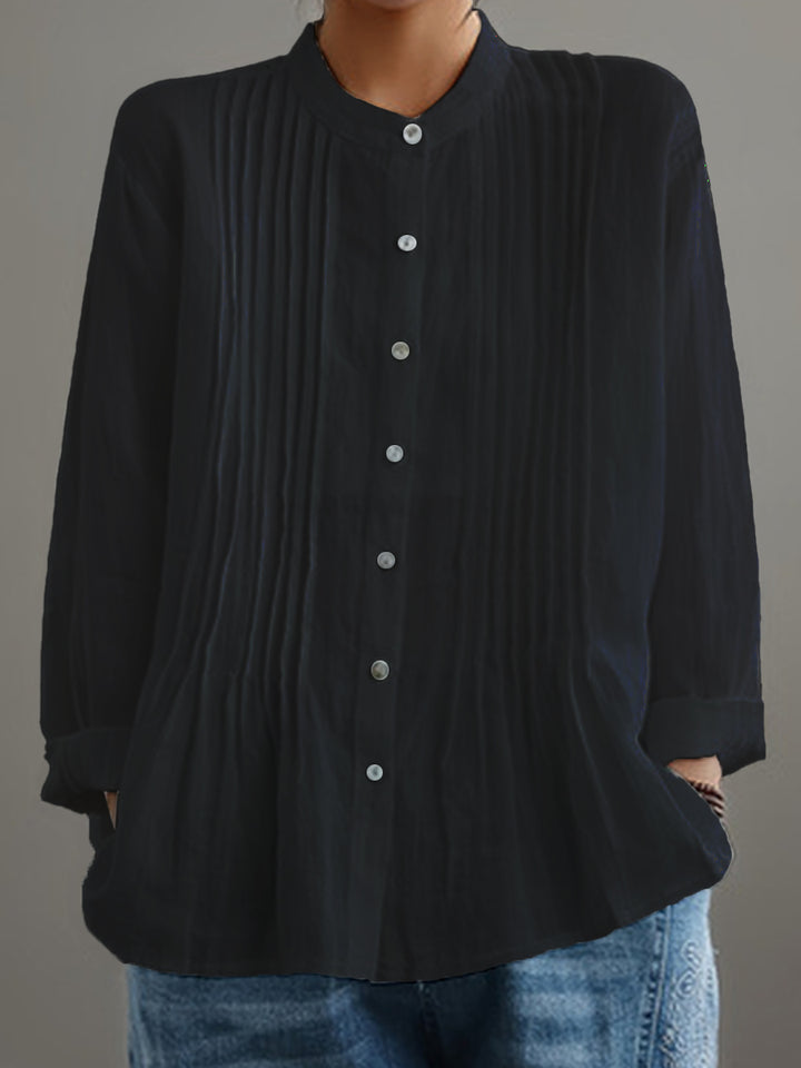 Delilah | Pleated Long-Sleeve Blouse with Mandarin Collar