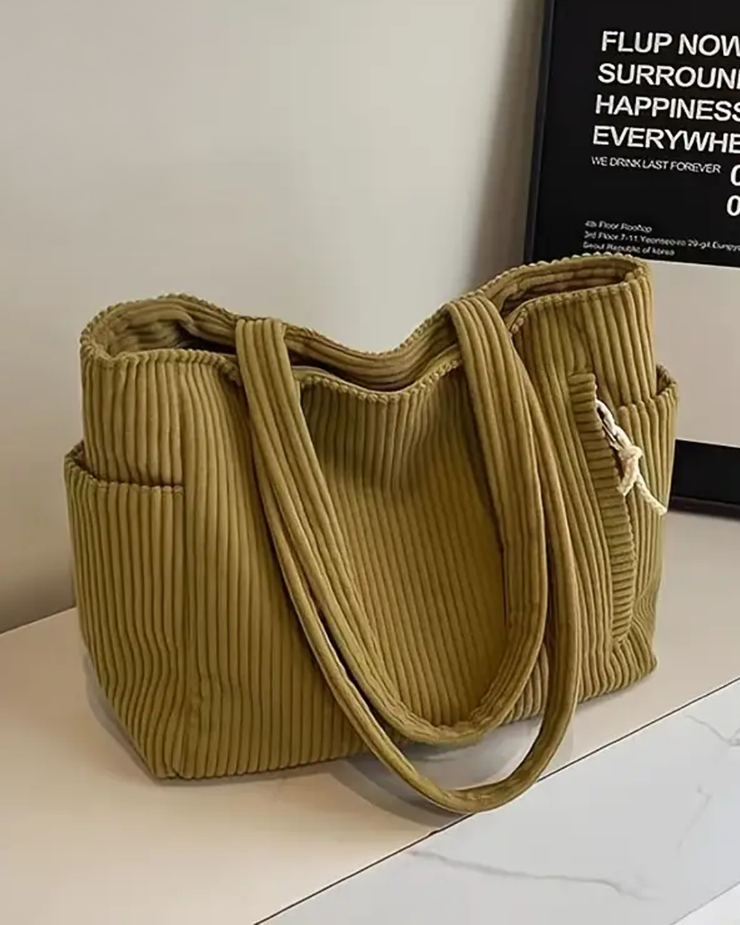 Tilda – Ribbed Tote Bag with Drawstring Detail