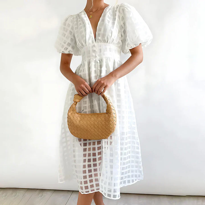 Cindy | Classic midi dress with puff sleeves