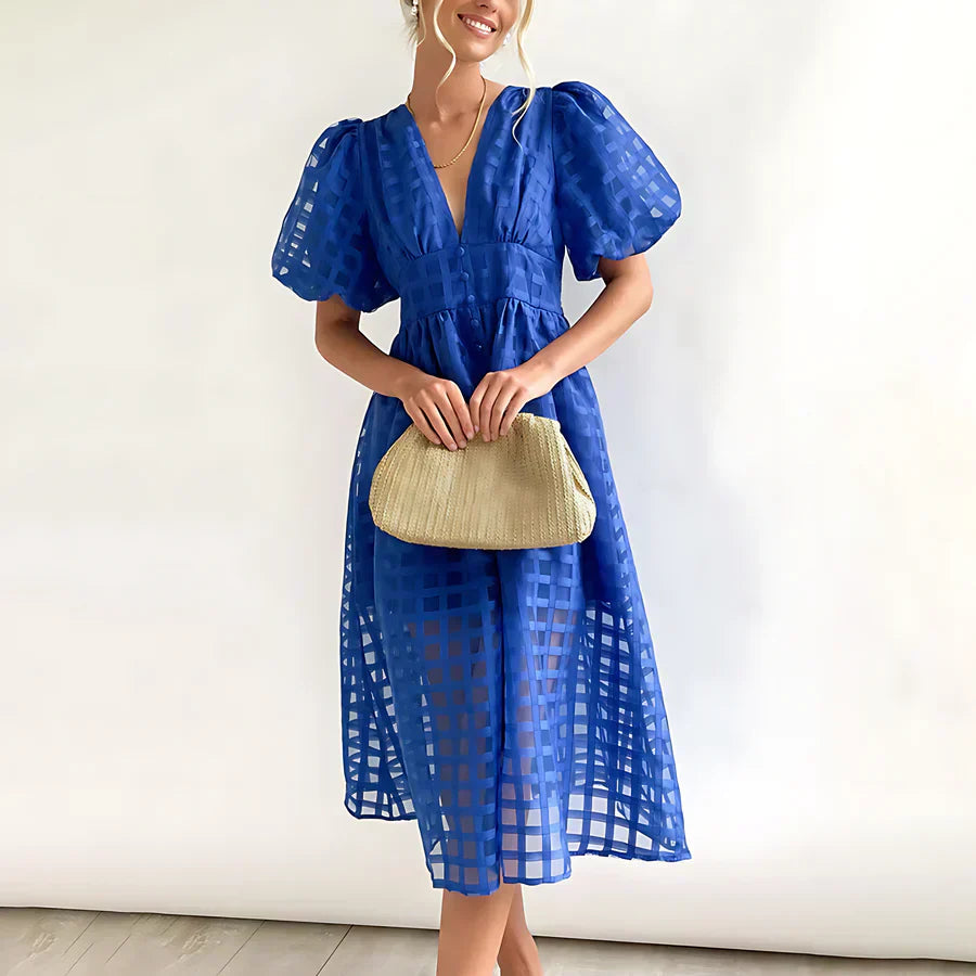 Cindy | Classic midi dress with puff sleeves
