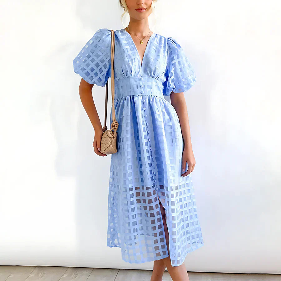Cindy | Classic midi dress with puff sleeves