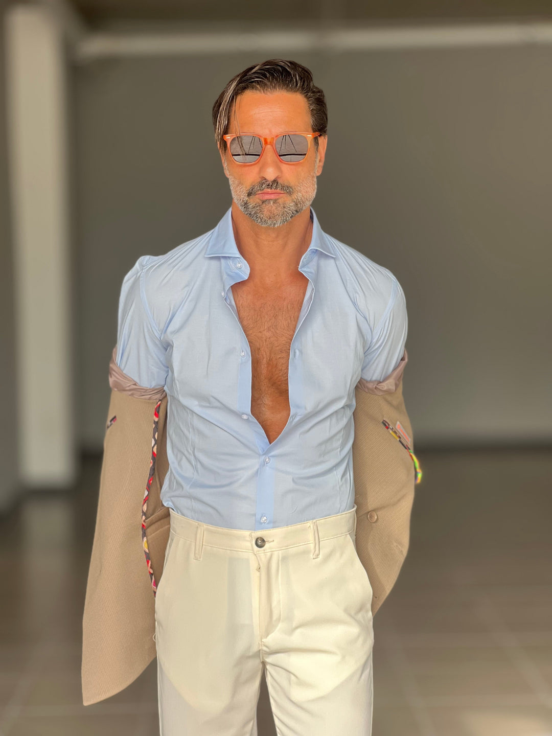 Mud-coloured jacket with honeycomb detailing