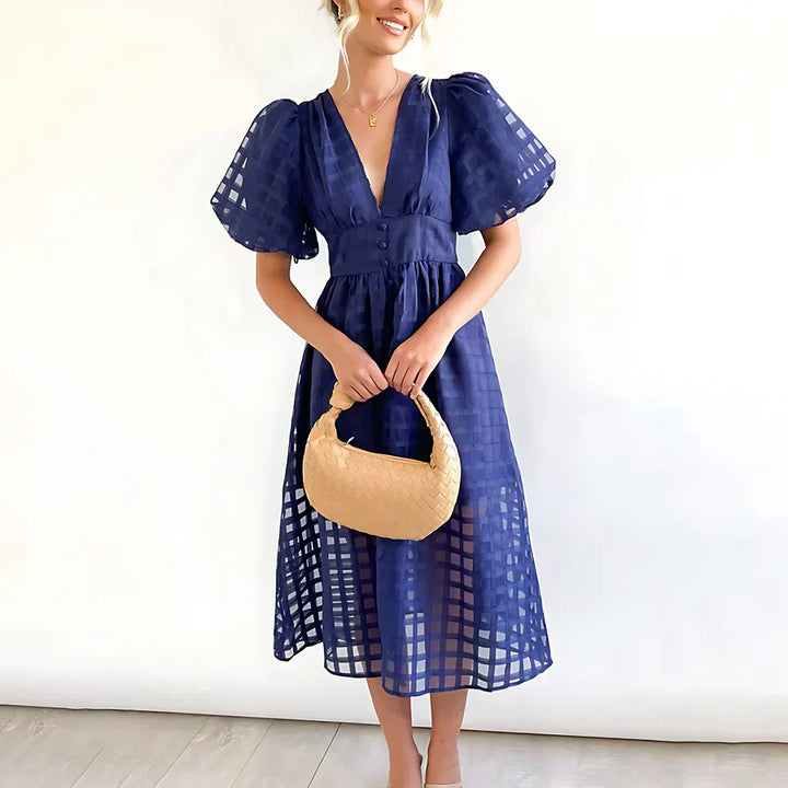Cindy | Classic midi dress with puff sleeves