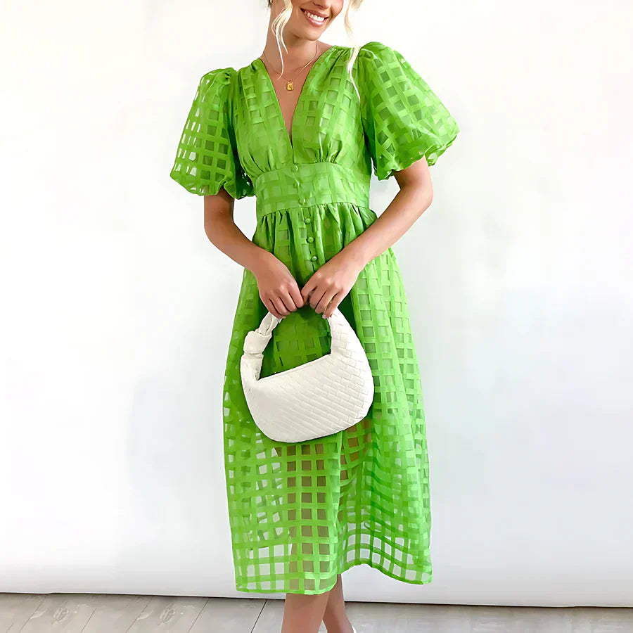 Cindy | Classic midi dress with puff sleeves