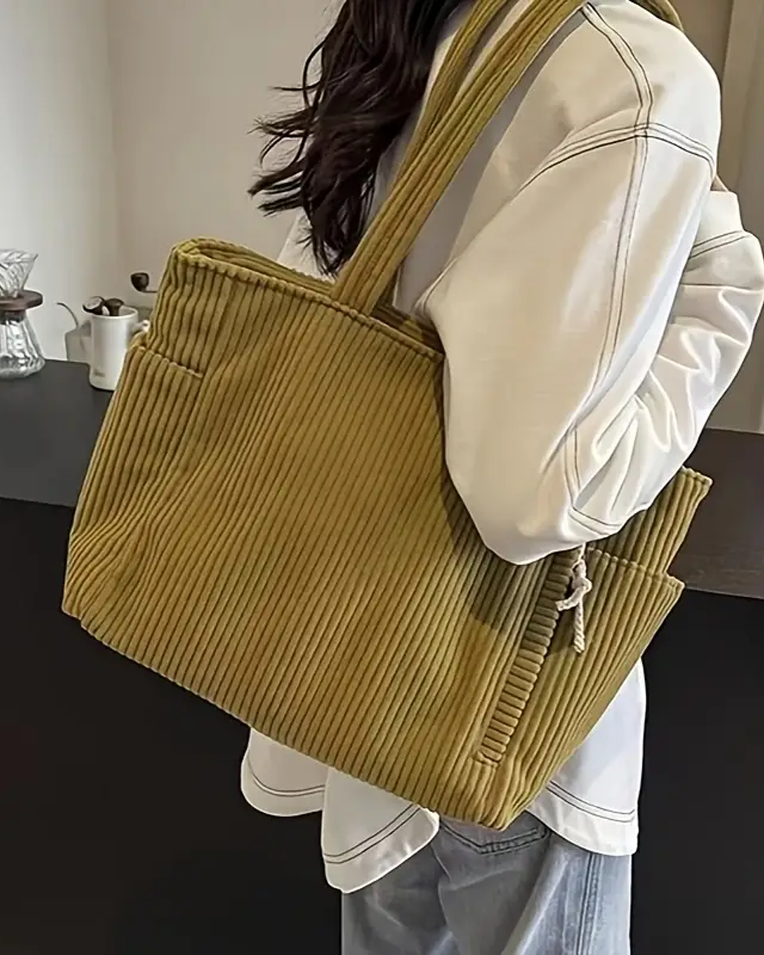 Tilda – Ribbed Tote Bag with Drawstring Detail