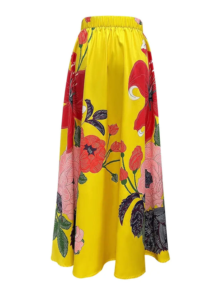 Women’s Floral Print Maxi Skirt with Pockets