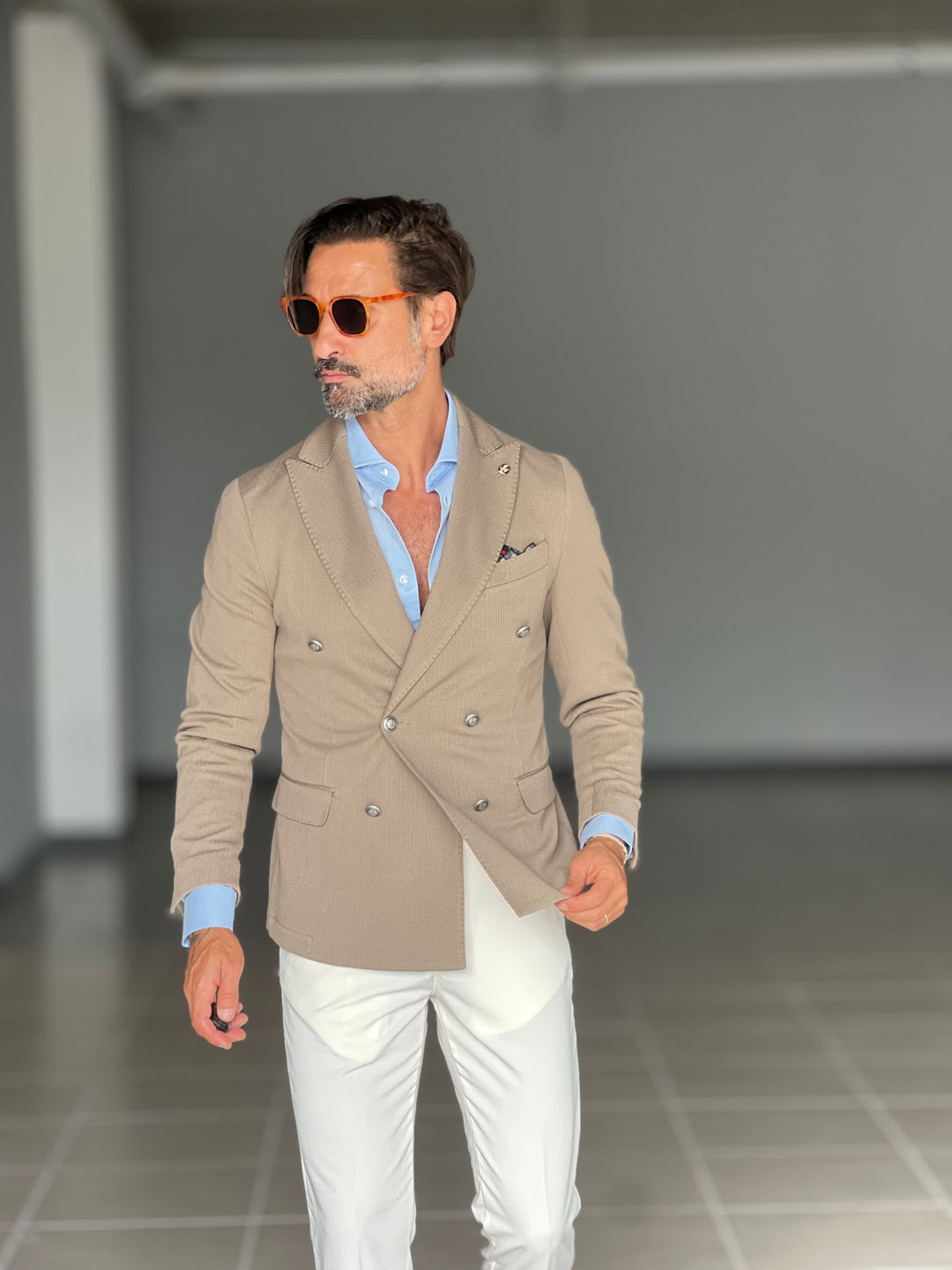 Mud-coloured jacket with honeycomb detailing