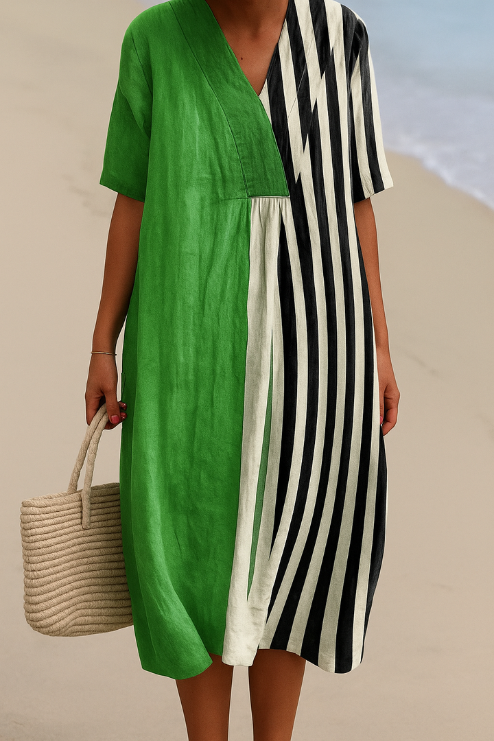 Iris | Bright green dress with black stripes