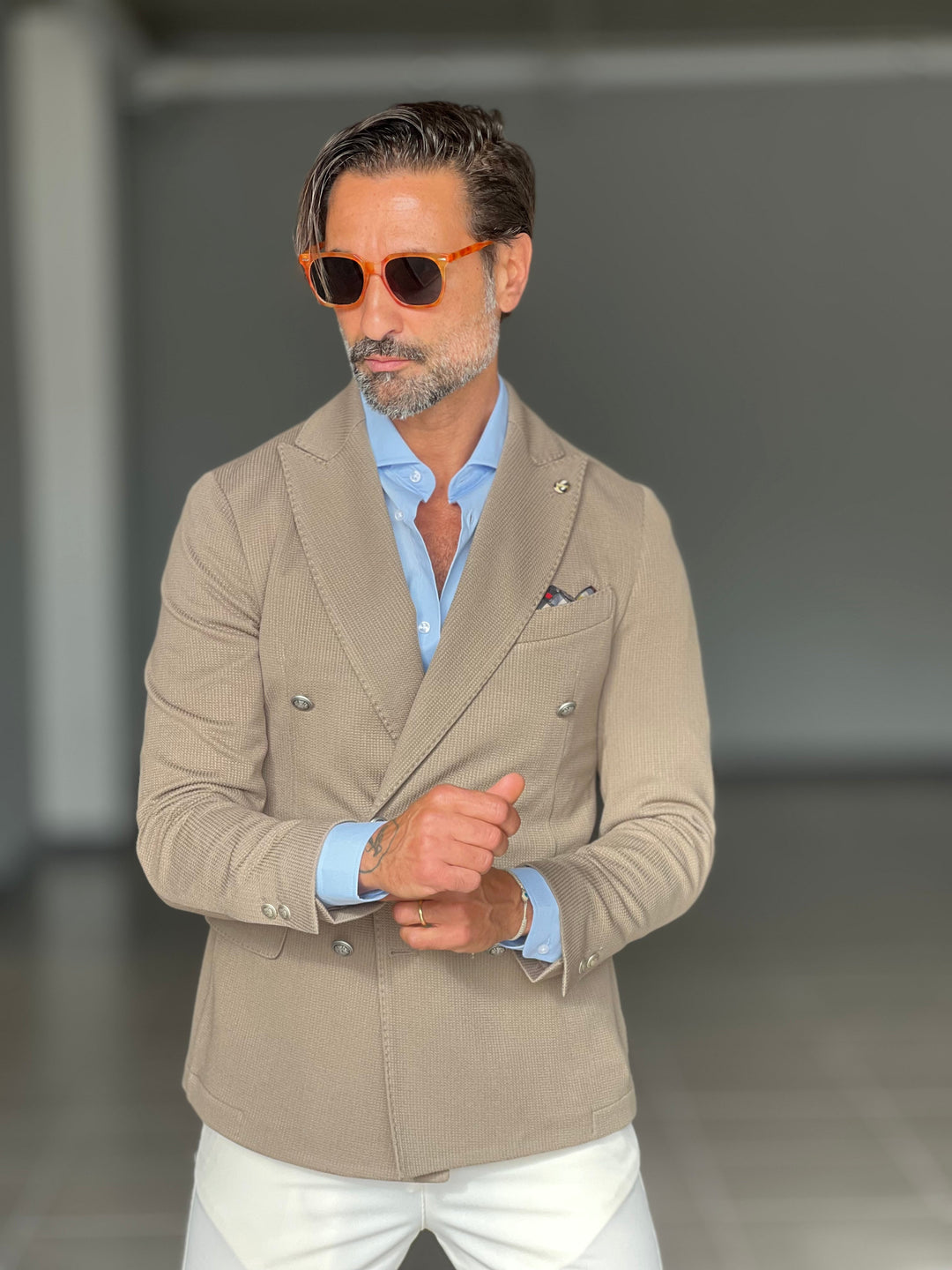Mud-coloured jacket with honeycomb detailing