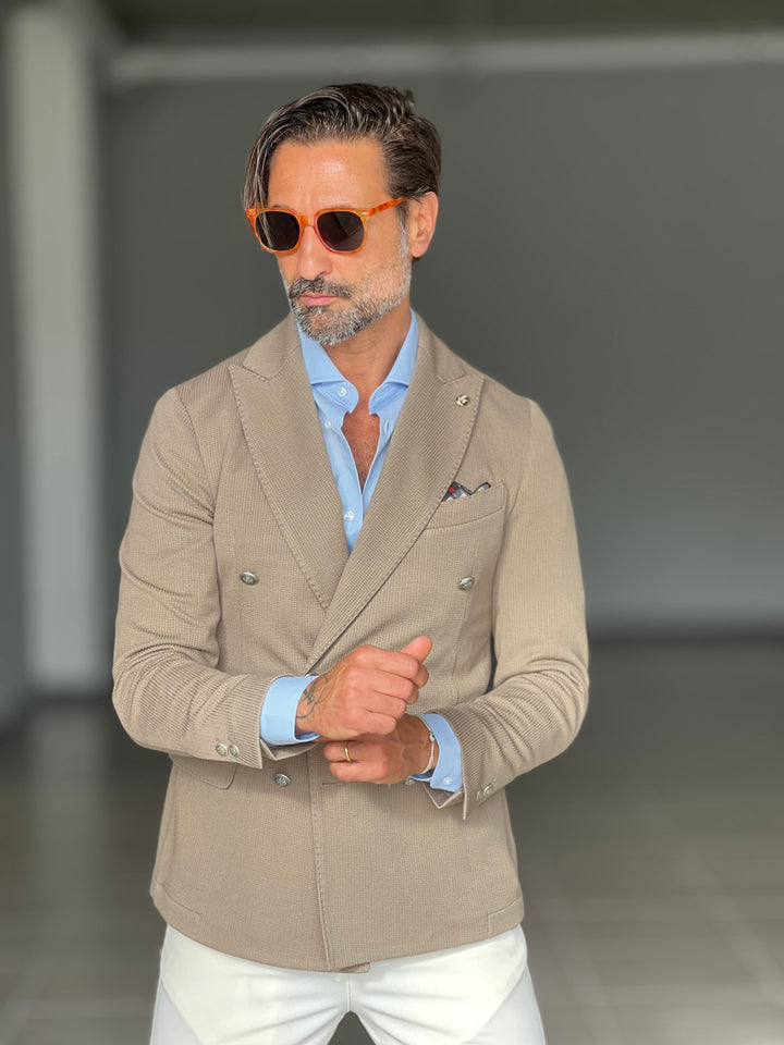 Mud-coloured jacket with honeycomb detailing