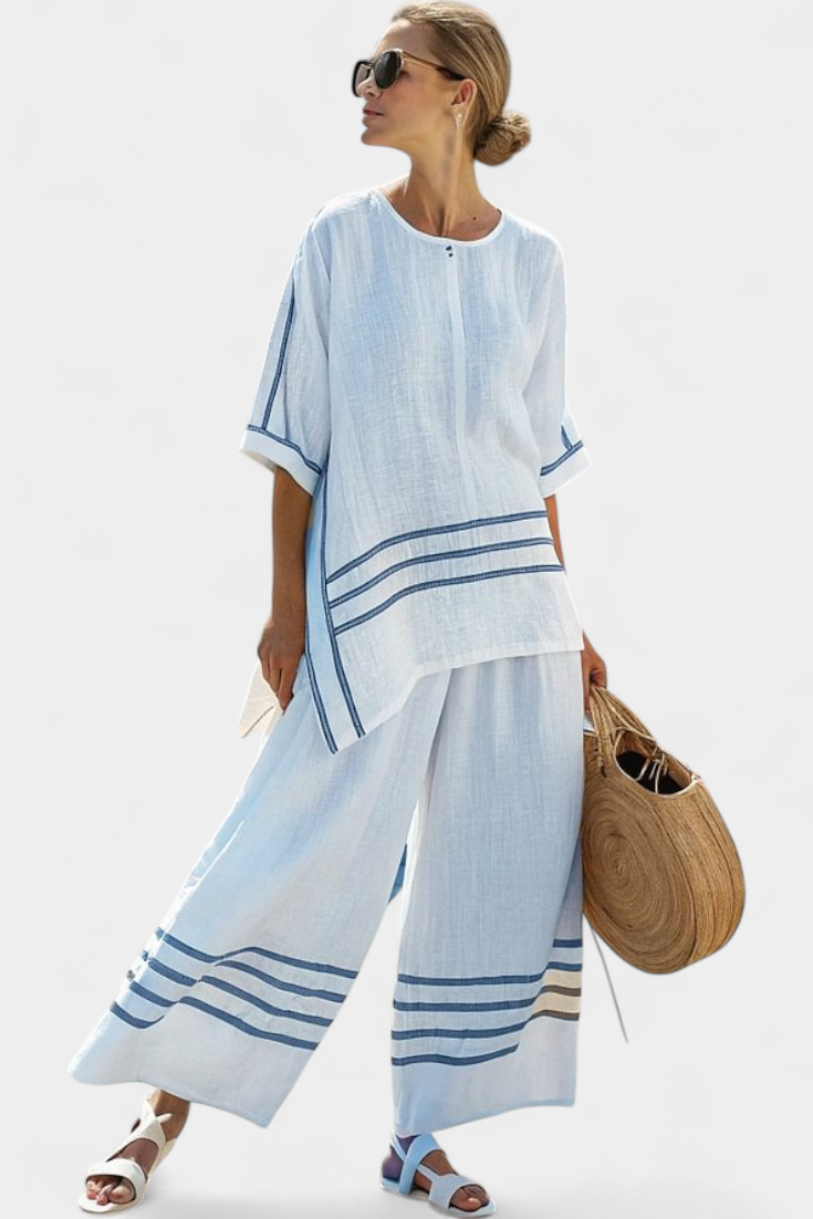 Wide-leg striped trousers with irregular cut – modern, comfortable style