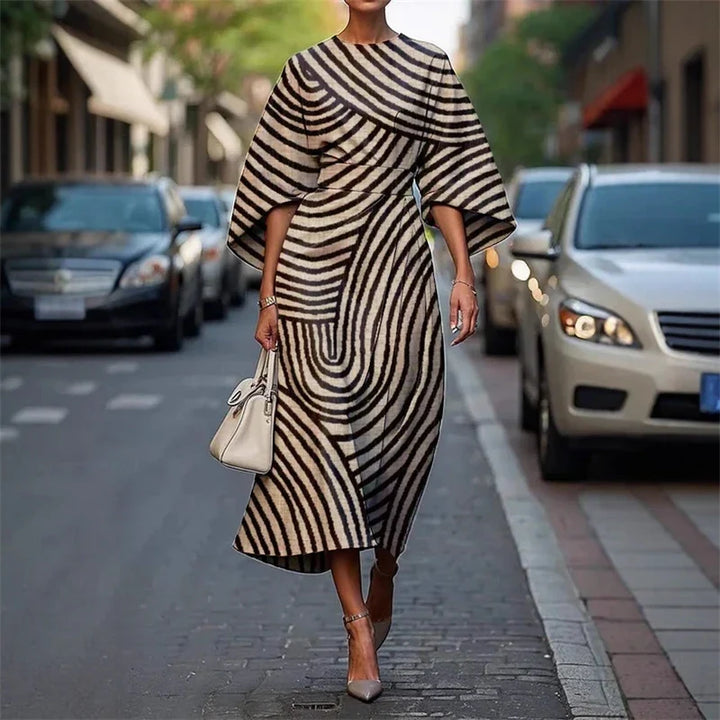 Optical Stripe Fit-and-Flare Midi Dress for Women