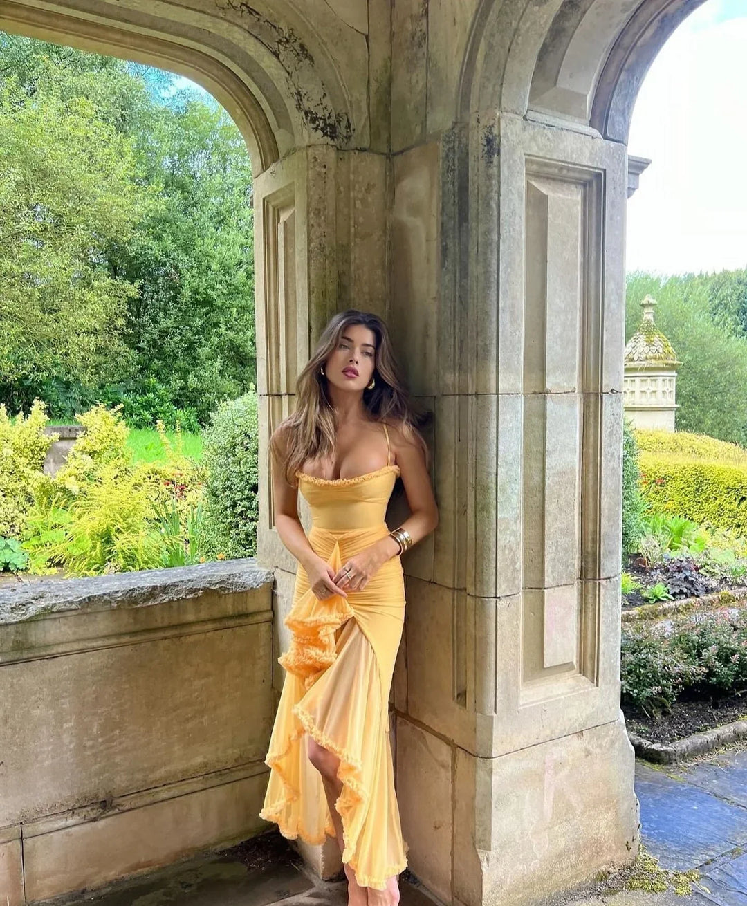 Clarissa | Yellow mesh maxi dress
