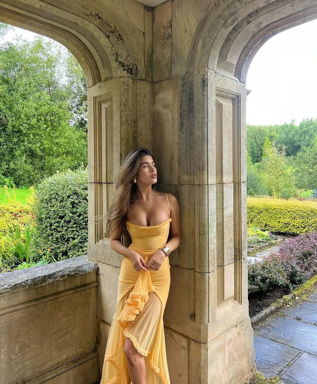 Clarissa | Yellow mesh maxi dress