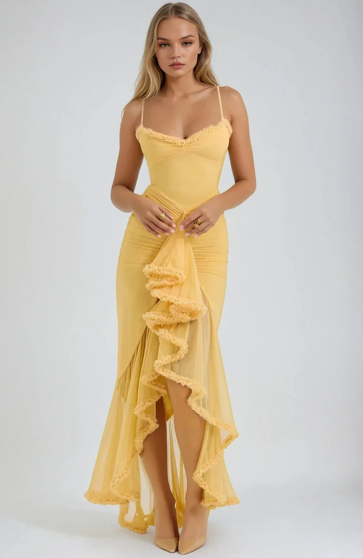 Clarissa | Yellow mesh maxi dress