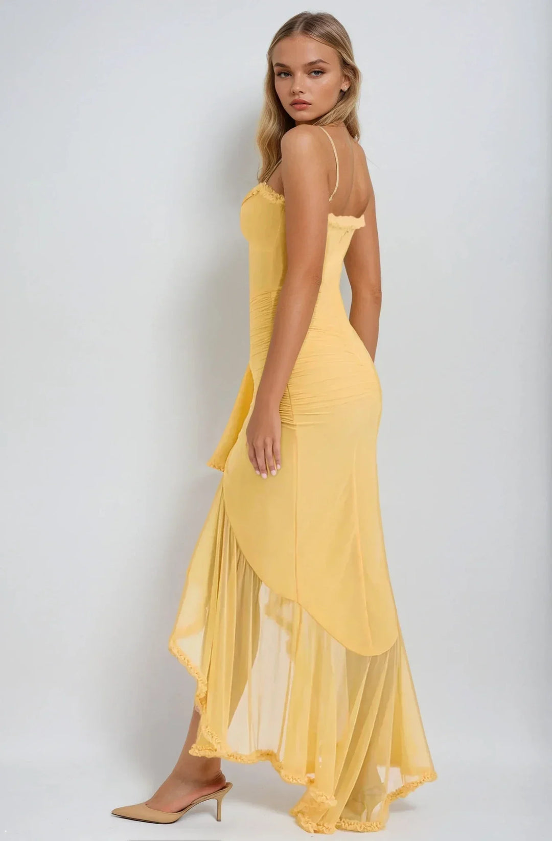 Clarissa | Yellow mesh maxi dress