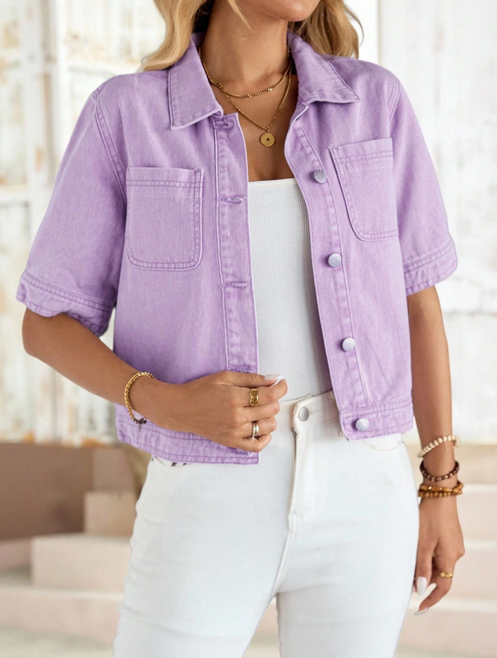 Emery Rose women’s light purple denim top
