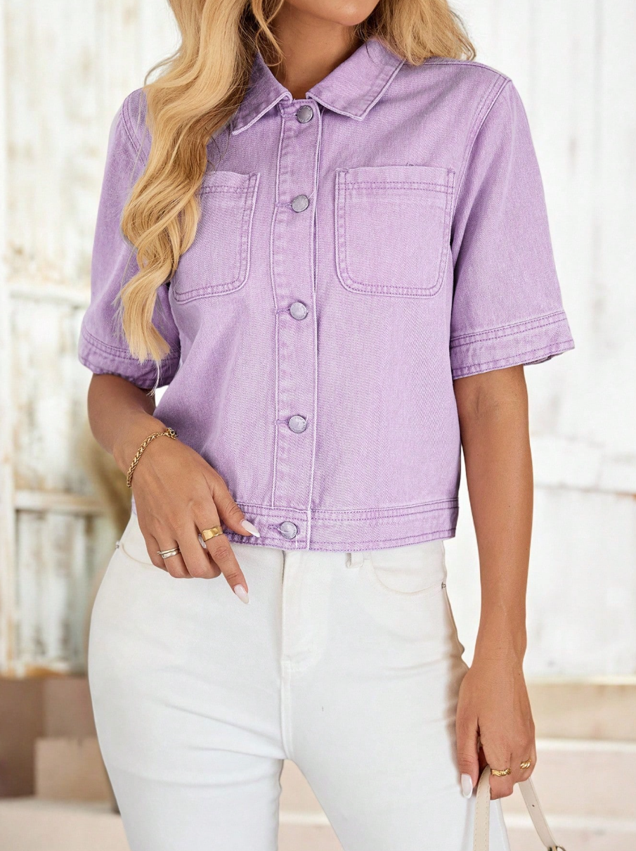 Emery Rose women’s light purple denim top