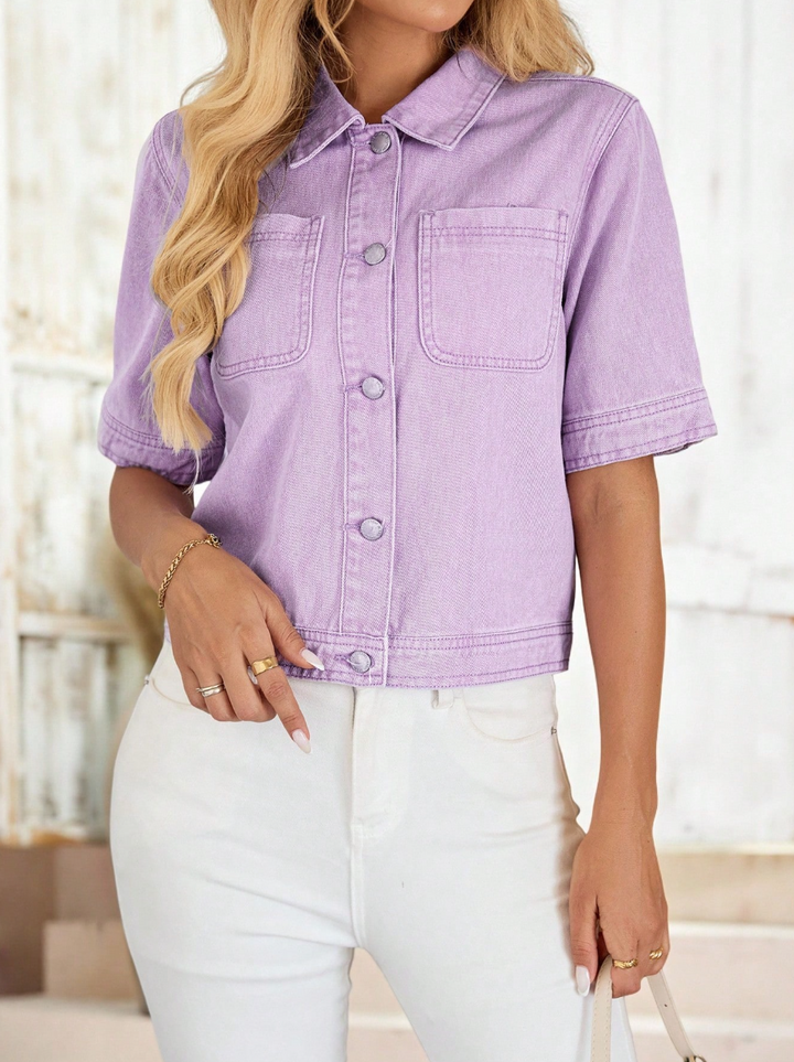 Emery Rose women’s light purple denim top