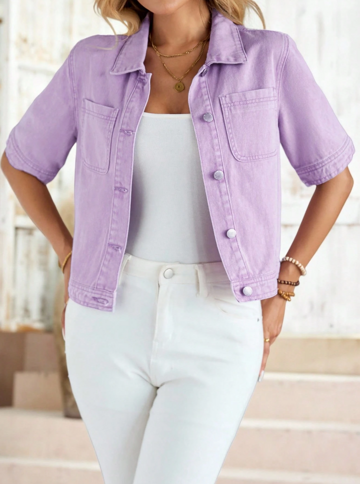Emery Rose women’s light purple denim top