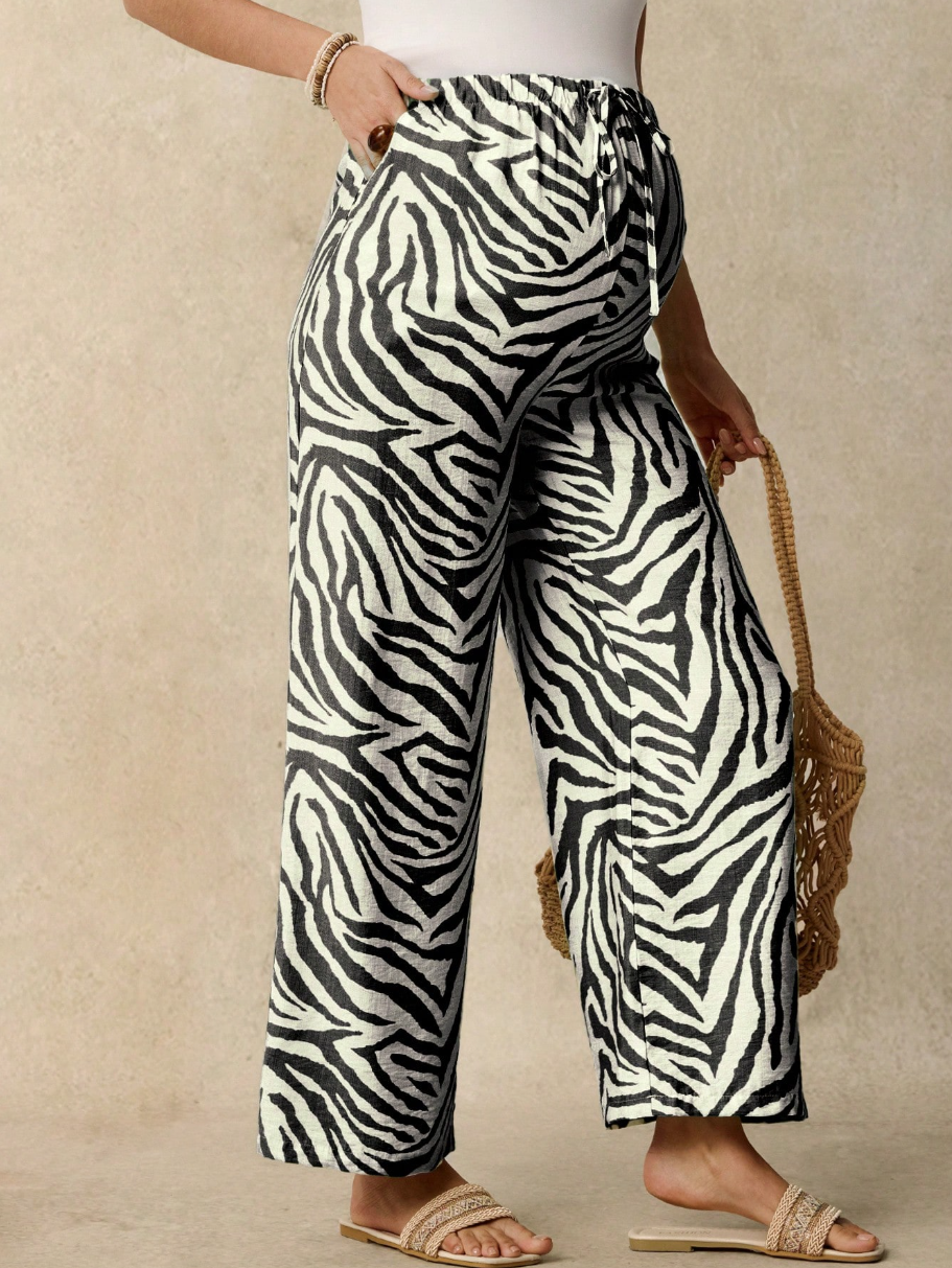 Zebra Print Maternity Wide Leg Pants
