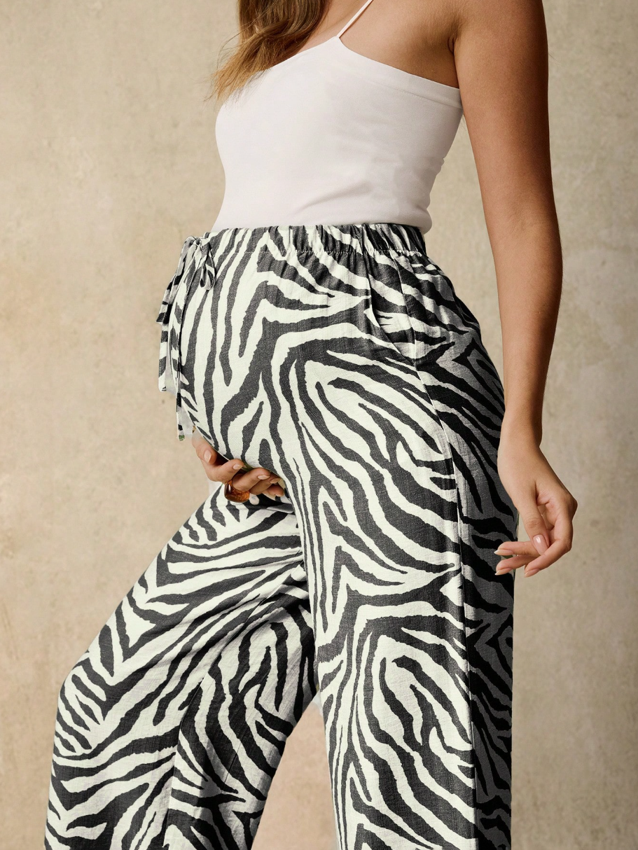 Zebra Print Maternity Wide Leg Pants
