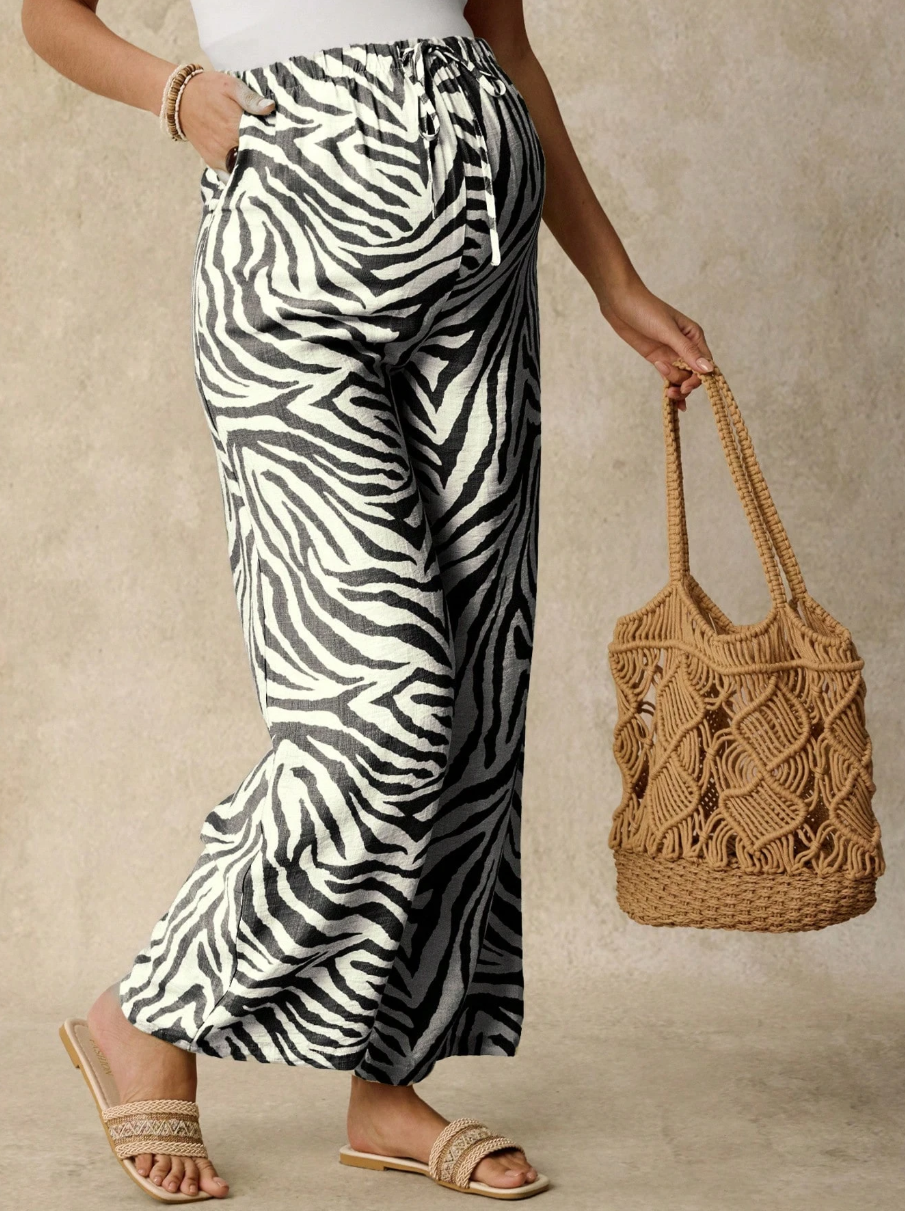Zebra Print Maternity Wide Leg Pants