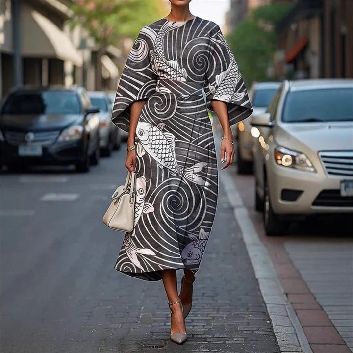 Optical Stripe Fit-and-Flare Midi Dress for Women