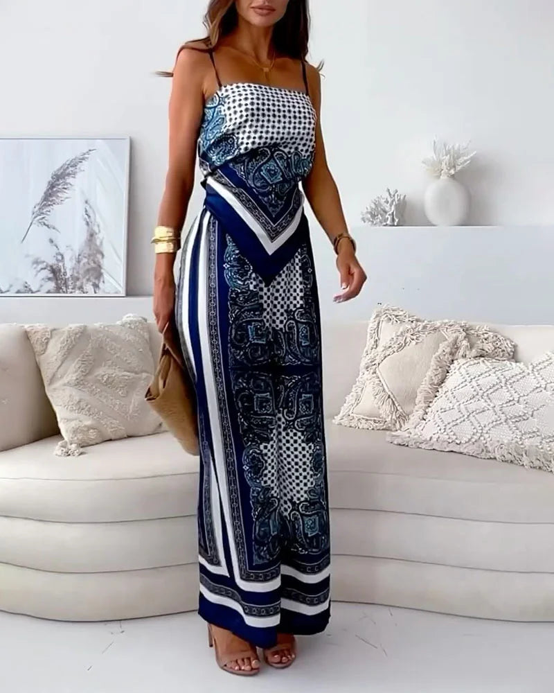 Alya | Elegant two-piece set with waistcoat and lace-up printed trousers