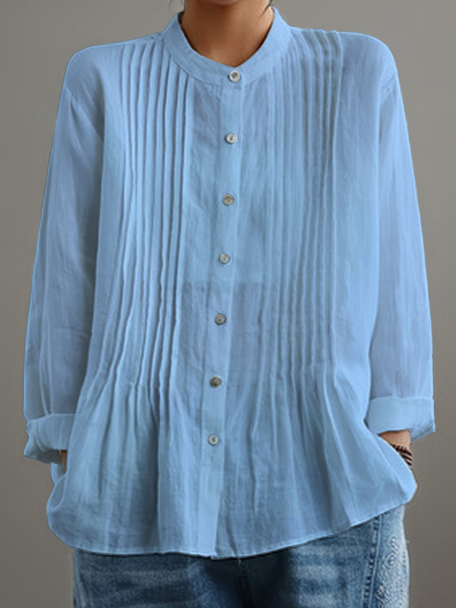 Delilah | Pleated Long-Sleeve Blouse with Mandarin Collar